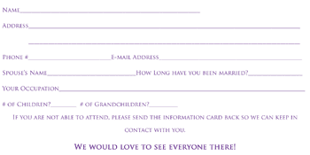 school reunion invitations - info card